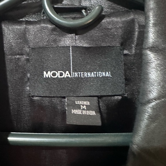 Moda International Black Leather Coat Medium - Picture 2 of 3